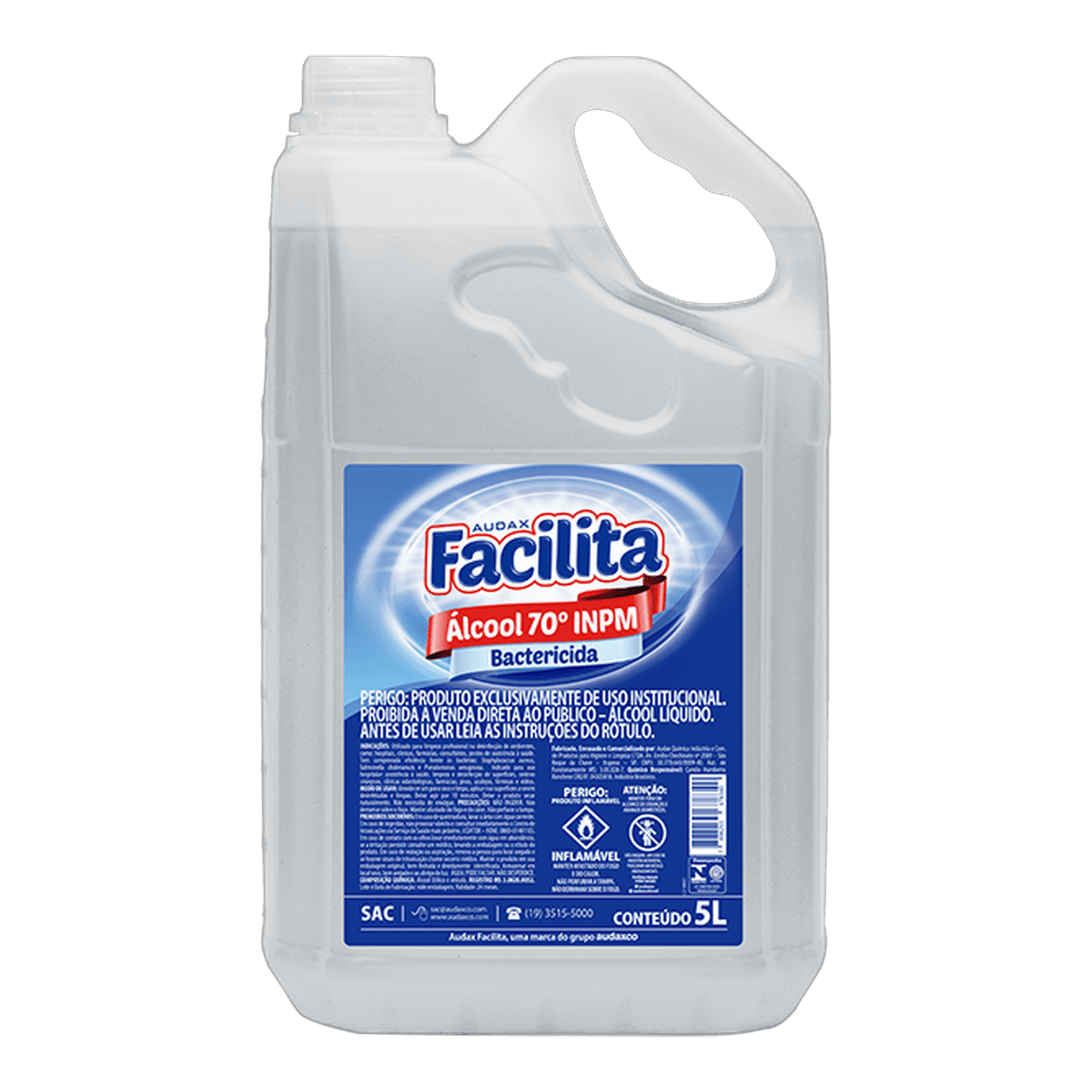 ÁLCOOL LÍQUIDO 70 5LTS BACTERICIDA FACILITA AUDAX