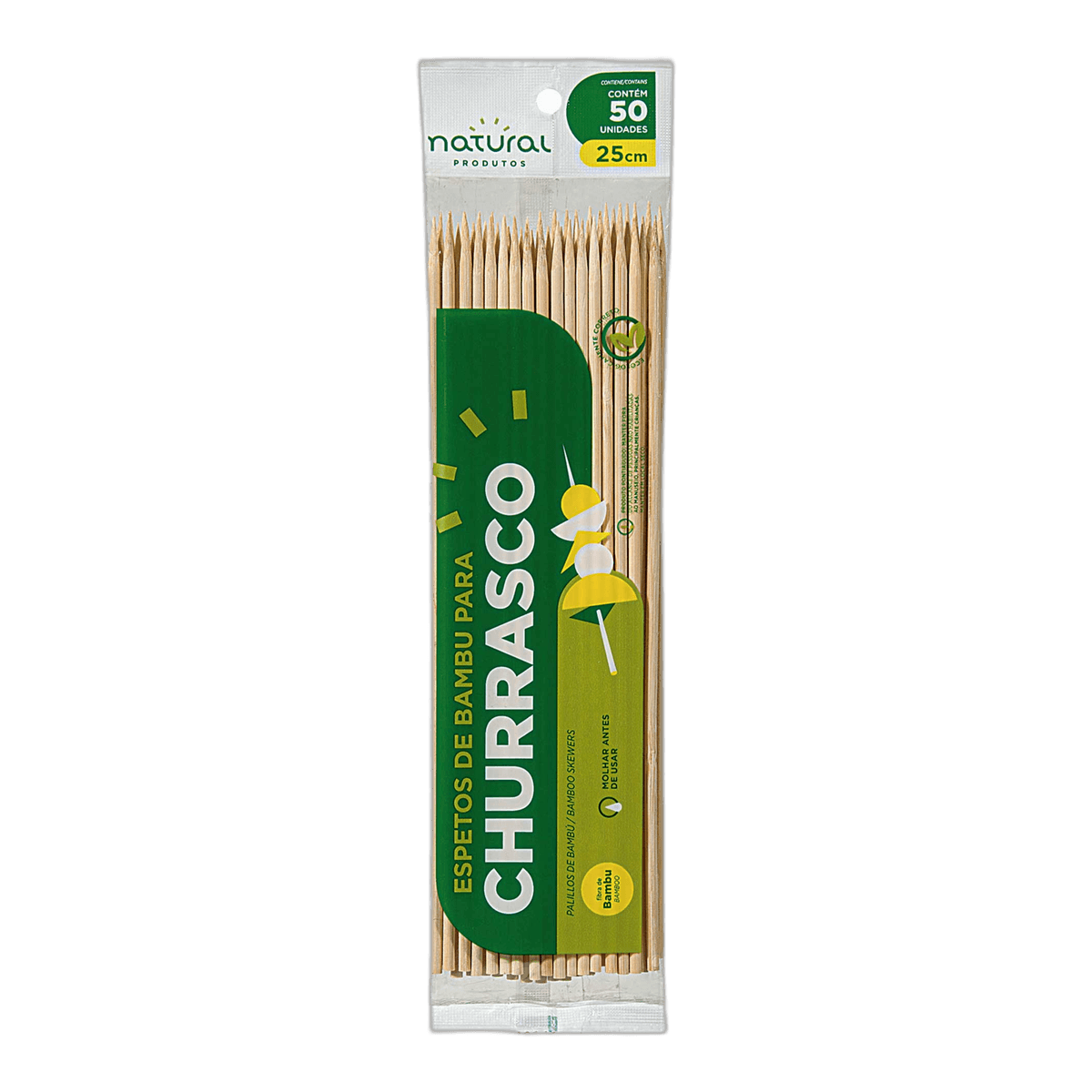 ESPETO DE BAMBU 25CM PARA CHURRASCO COM 50