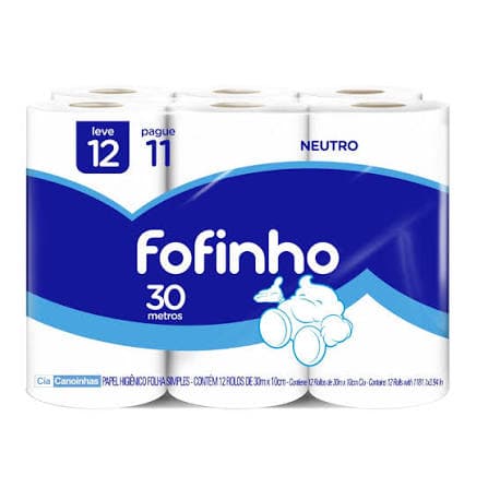 PAPEL HIGIÊNICO FOLHA SIMPLES COM 12X30M FOFINHO